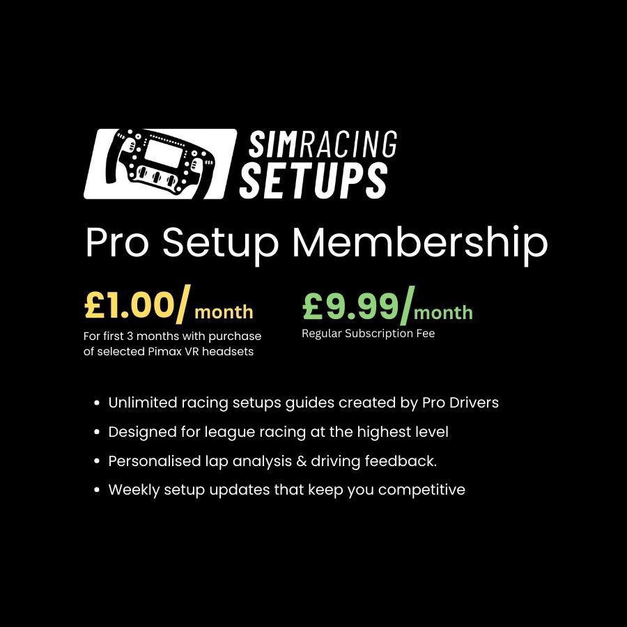 Pimax Partner Offer:  three months of SimRacingSetup Pro Membership for just £1/month